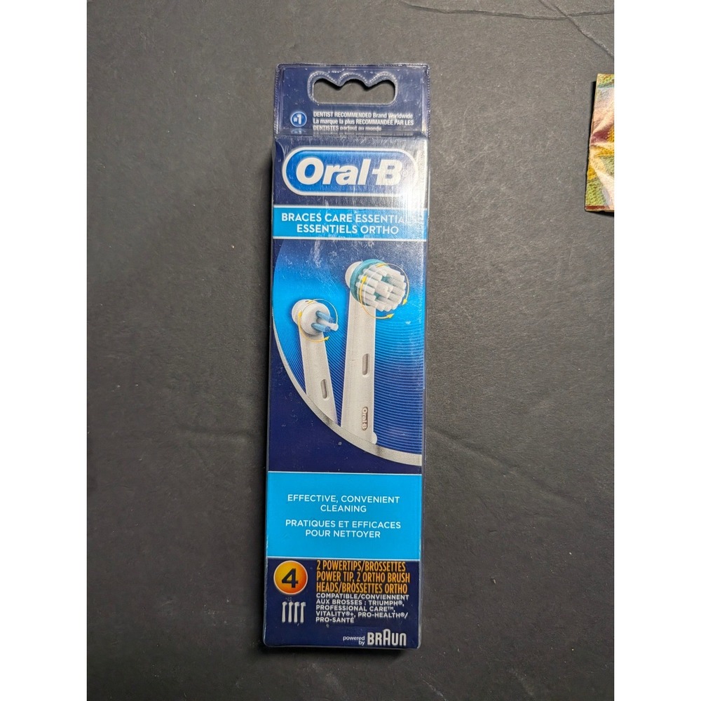 Oral-B Braces Care Essentials 4 Pack Ortho and Power Tip Brush Heads Replacement